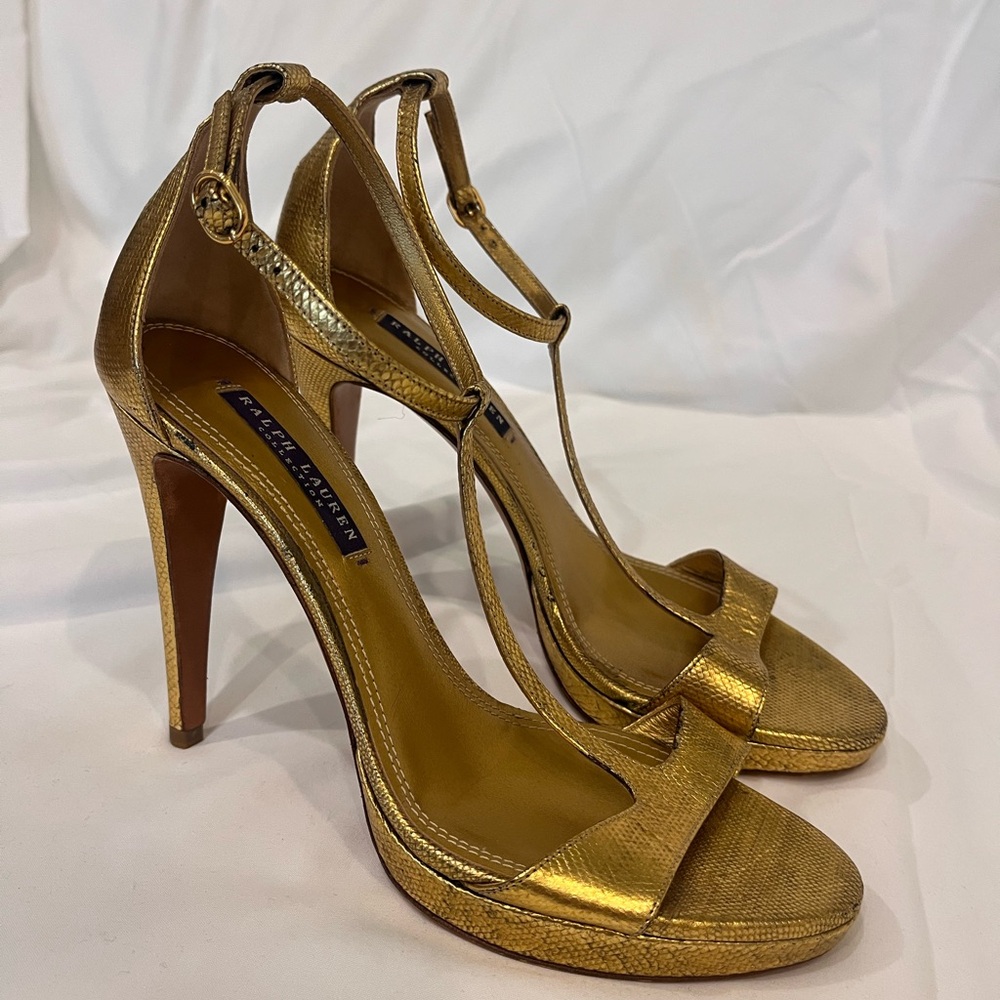 RALPH LAUREN Vintage Gold Heels (real snake/lizard skin)